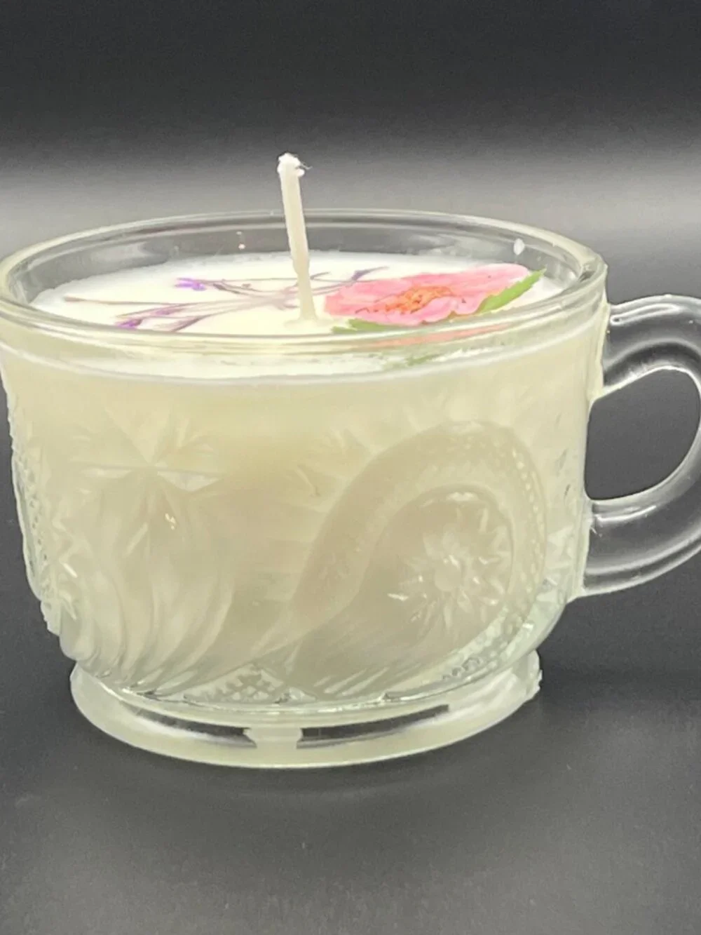 Soft Rose Frosted Glass Teacup Candle